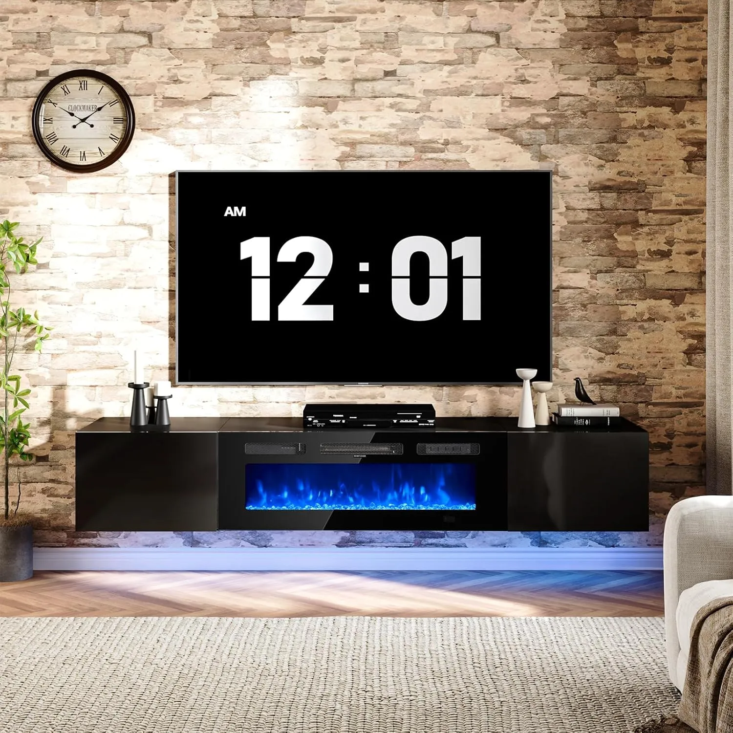 70" Floating Wall Mounted Fireplace TV Stand with Storage