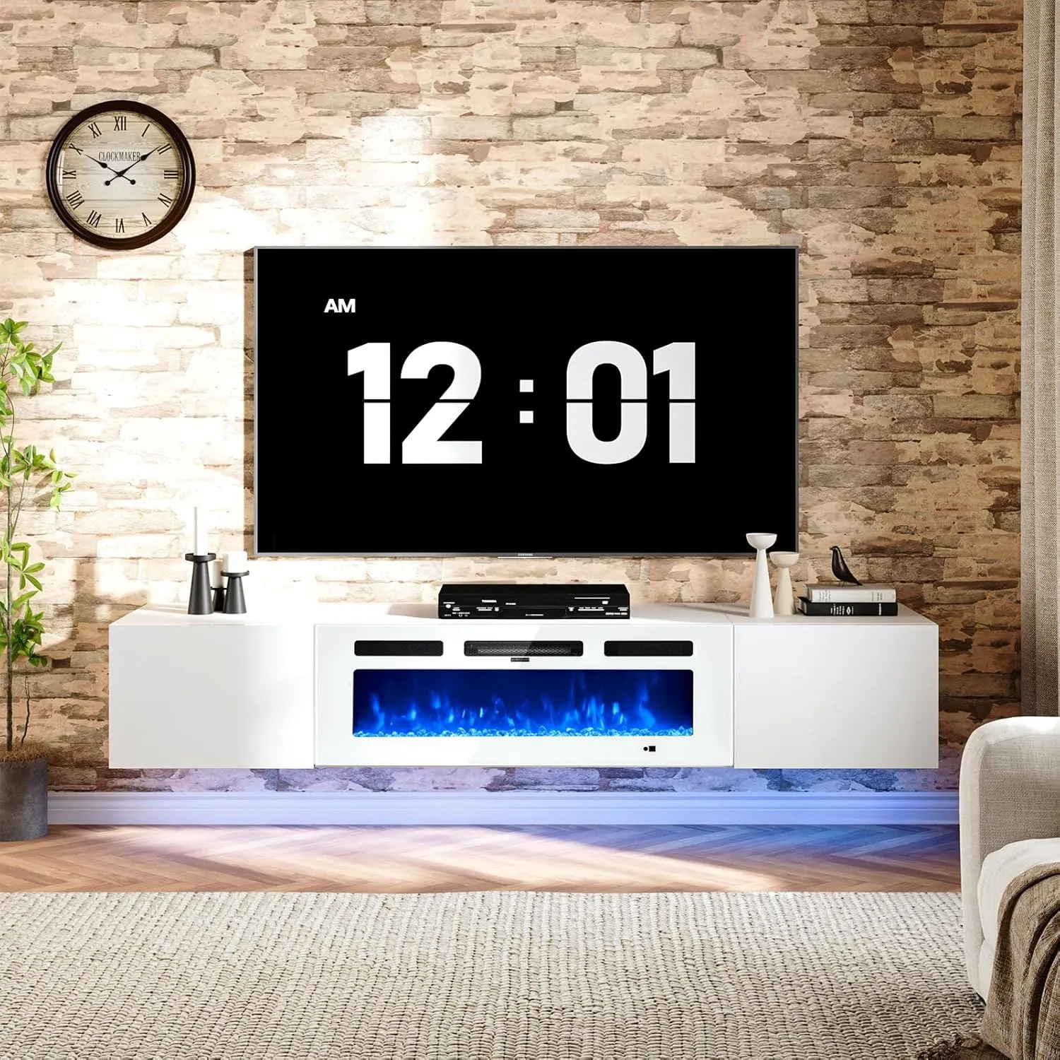 70" Floating Wall Mounted Fireplace TV Stand with Storage