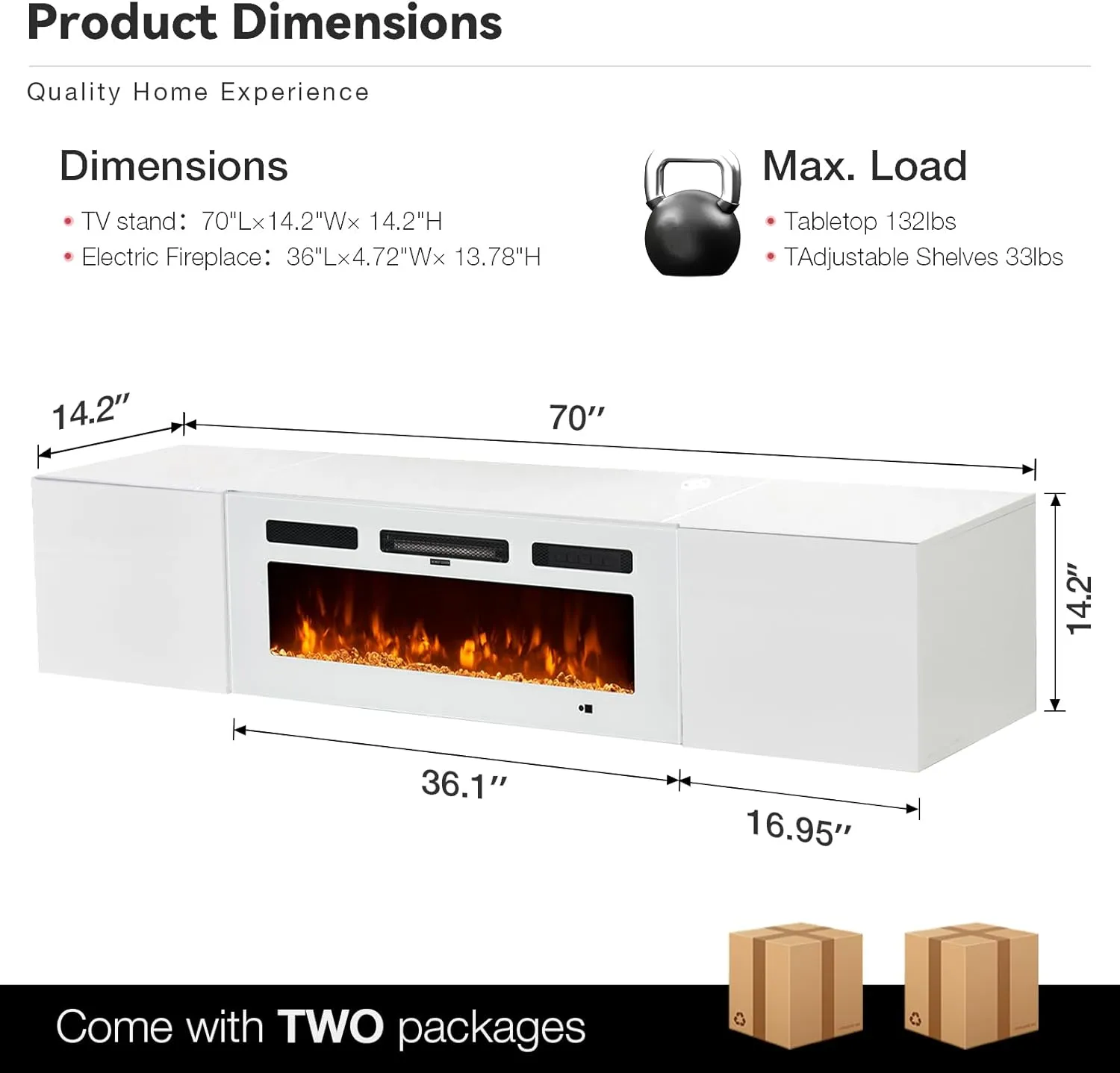 70" Floating Wall Mounted Fireplace TV Stand with Storage