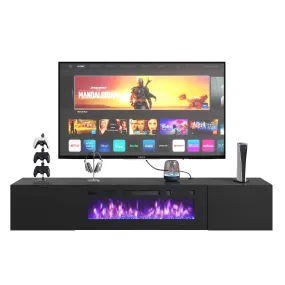 70" Floating Wall Mounted Fireplace TV Stand with Storage