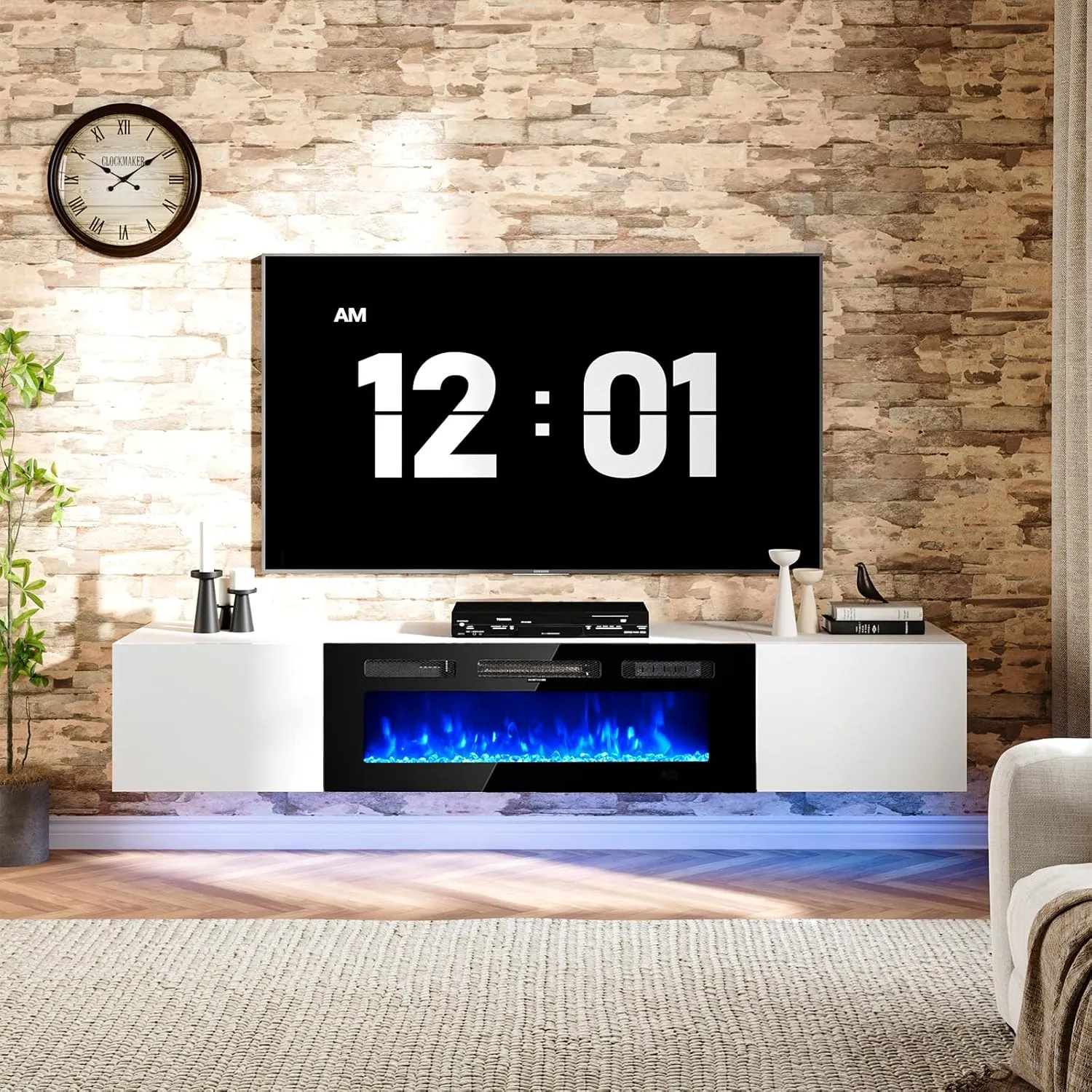 70" Floating Wall Mounted Fireplace TV Stand with Storage