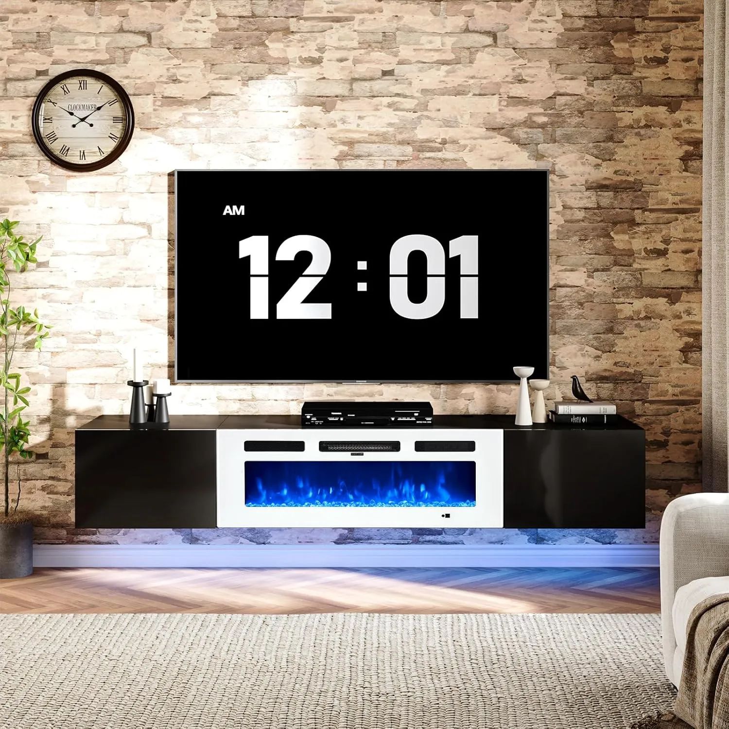 70" Floating Wall Mounted Fireplace TV Stand with Storage