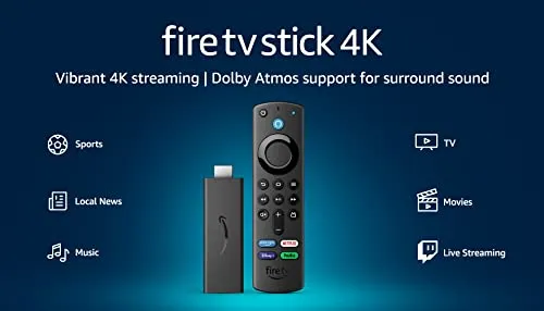 Amazon Fire TV Stick 4K, brilliant 4K streaming quality, TV and smart home controls, free and live TV