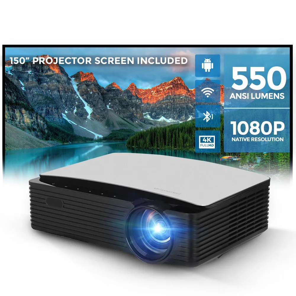 Android Projector 1080P |550 ANSI/Screen Size to 250inch|Bluetooth Wifi Projector