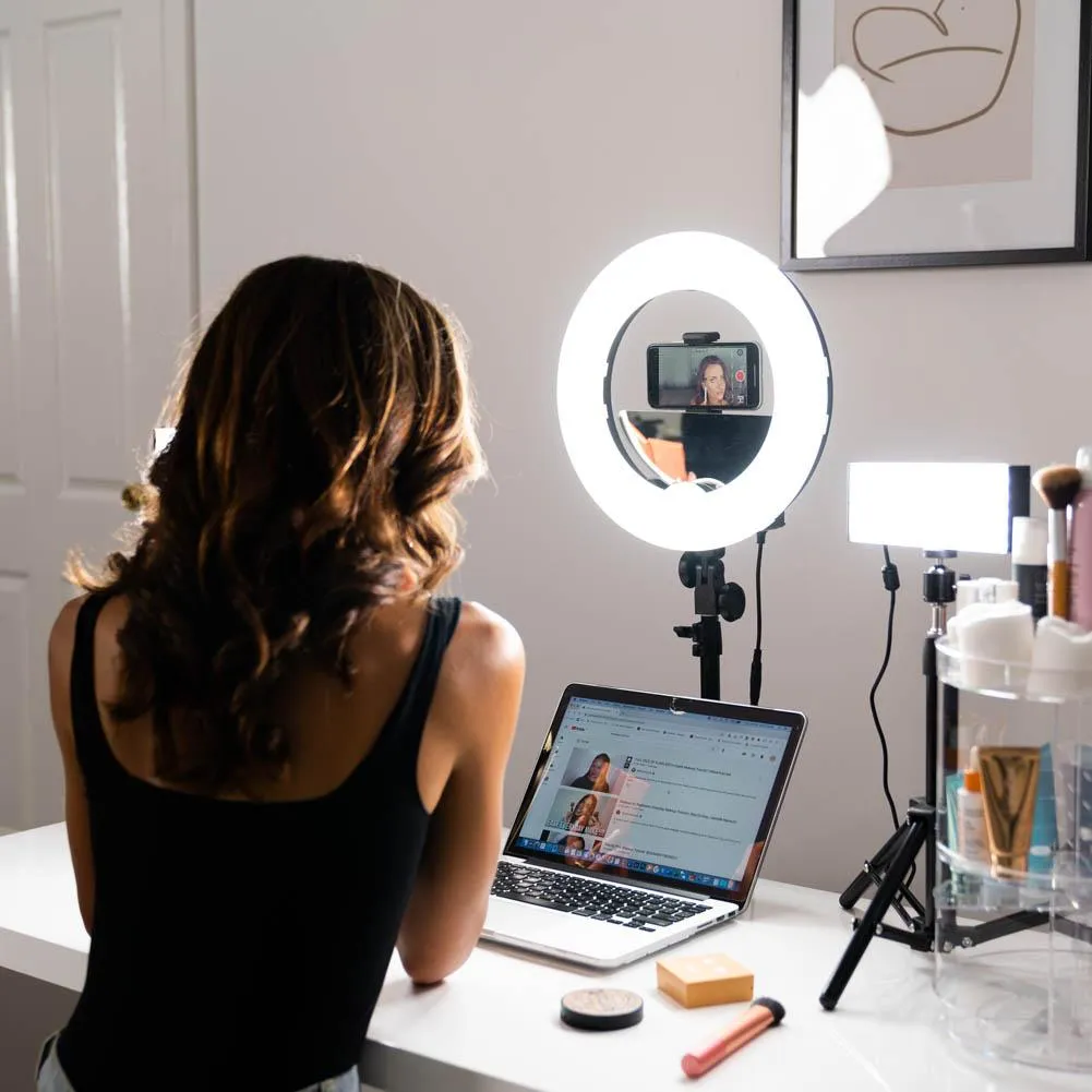 Blogger & Vlogger Mini Pearl III Ring Light & 9" LED Panel Youtube Video Kit - Bundle