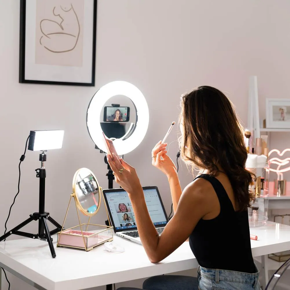 Blogger & Vlogger Mini Pearl III Ring Light & 9" LED Panel Youtube Video Kit - Bundle