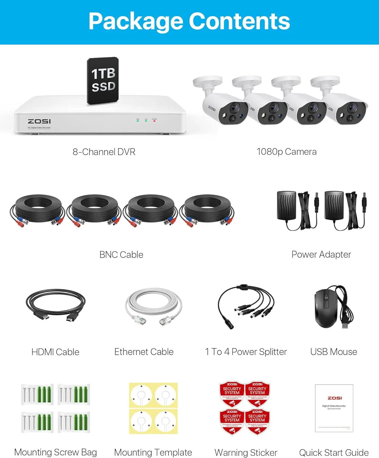 C303 1080P 8 Channel Wired DVR System   Audio Recording   1TB Hard Drive