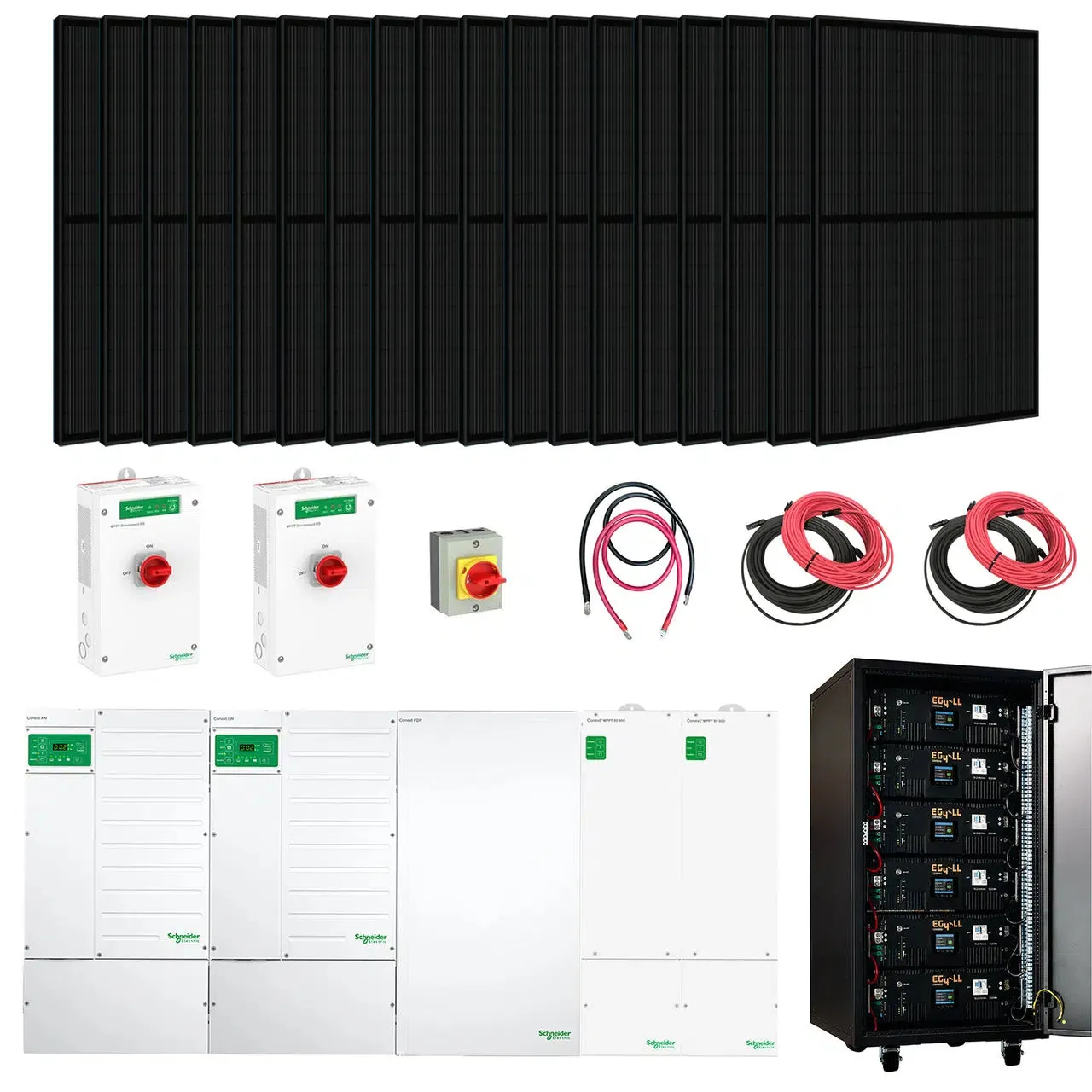 Complete Hybrid Solar Kit - Schneider Dual XW Pro 13.6kW 120/240V Output   30.72kWh EG4-LL (V2) Batteries  12710 Watts of Solar