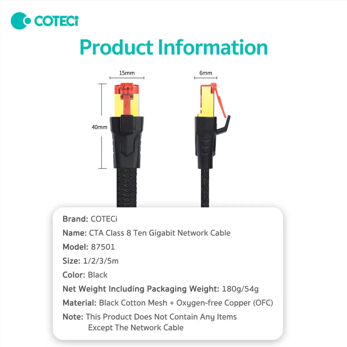 COTECi CTA 8 Class 10 Gigabit Ethernet Cable 5M - 87501