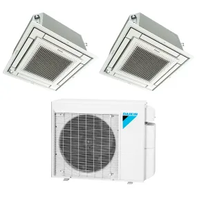 Daikin 2-Zone Ceiling Cassette Ductless Mini-Split 18000 BTU Heat Pump Air Conditioner 9k   12k - 16 SEER2