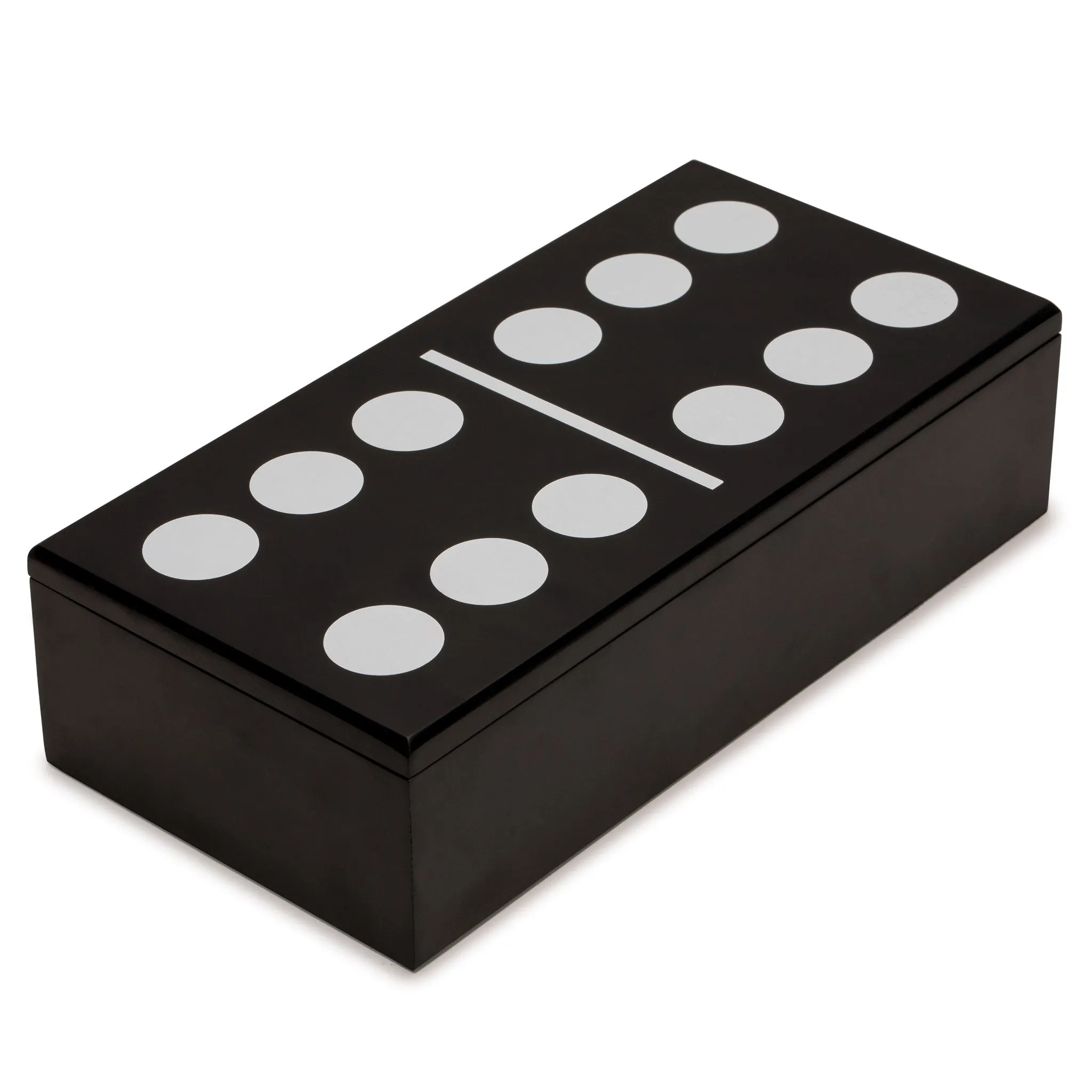 Double 12 Colored Pips/Dots Dominoes in Black Lacquer Case