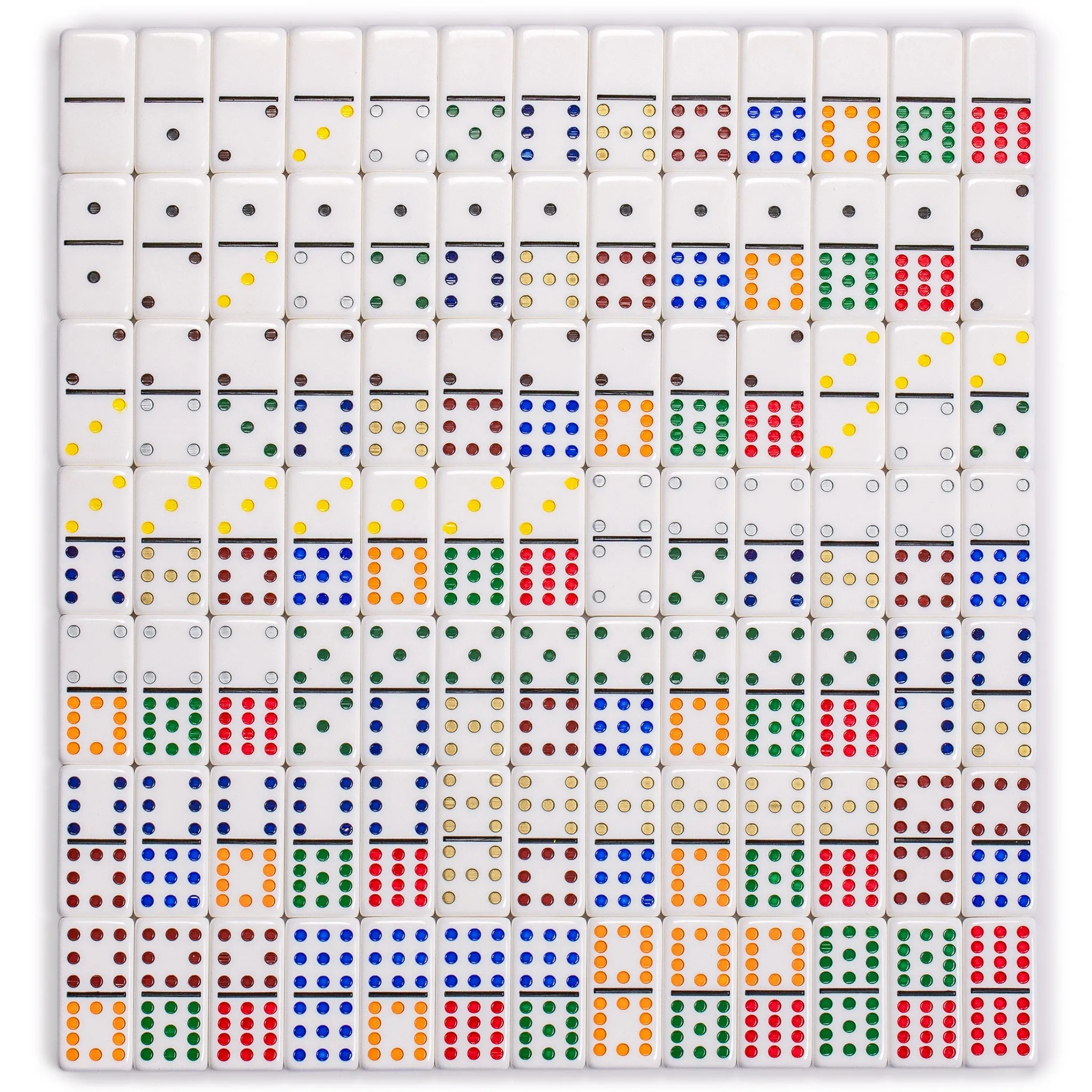 Double 12 Colored Pips/Dots Dominoes in Black Lacquer Case