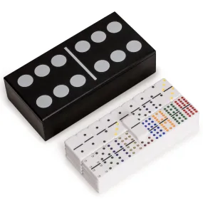 Double 12 Colored Pips/Dots Dominoes in Black Lacquer Case