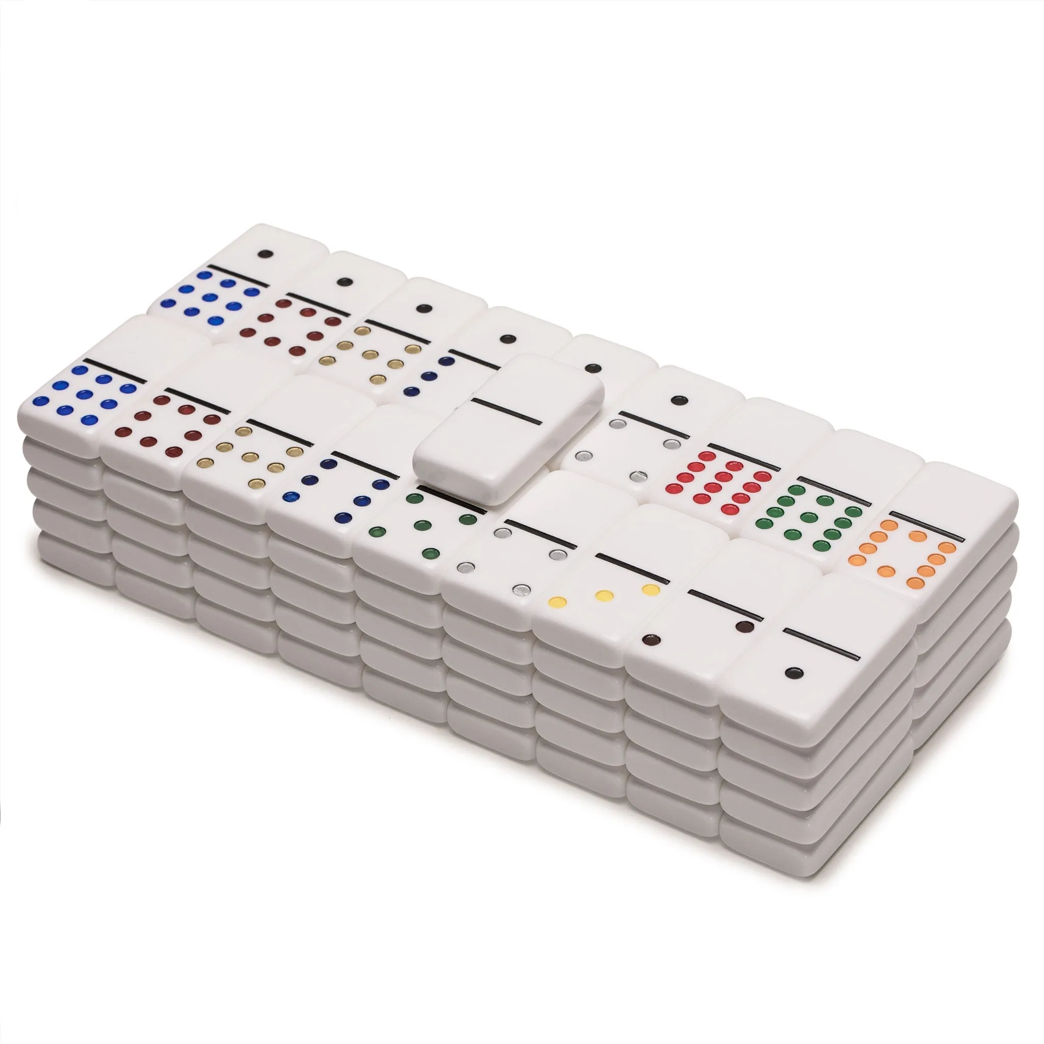 Double 12 Colored Pips/Dots Dominoes in Black Lacquer Case