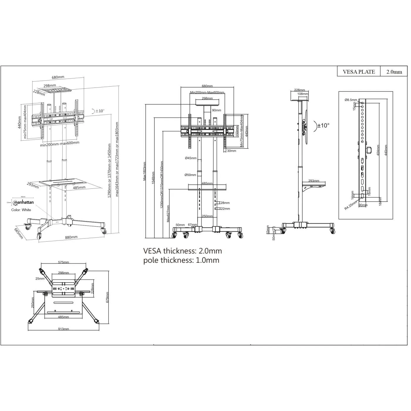 Economy Height-Adjustable Multimedia TV Cart