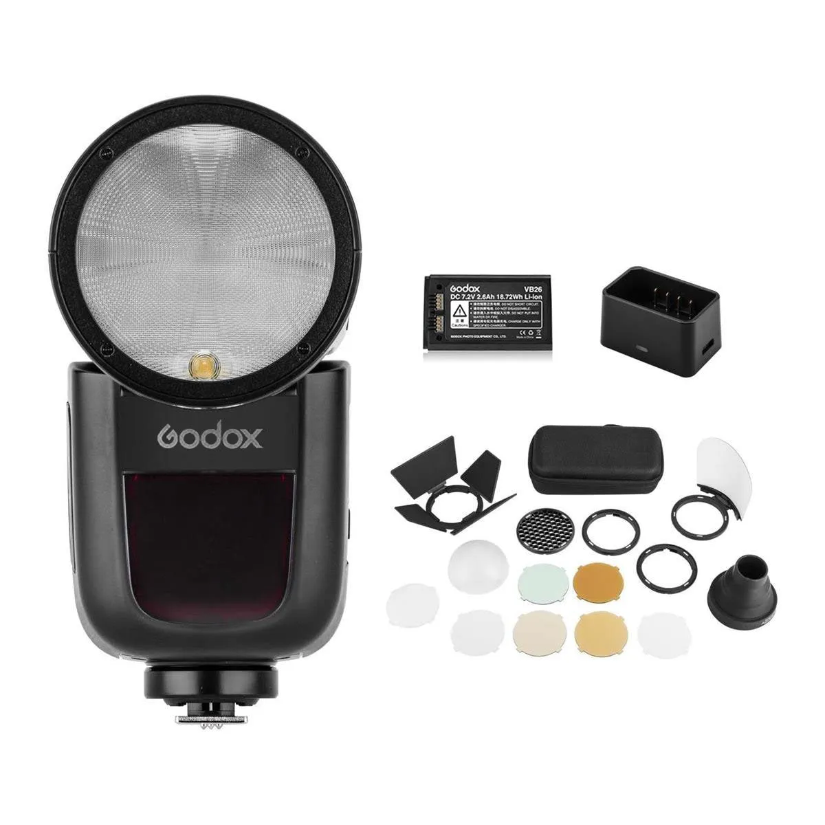 Godox V1-N Round Head Flash for Nikon   AK-R1 Accessory Head Kit - Bundle