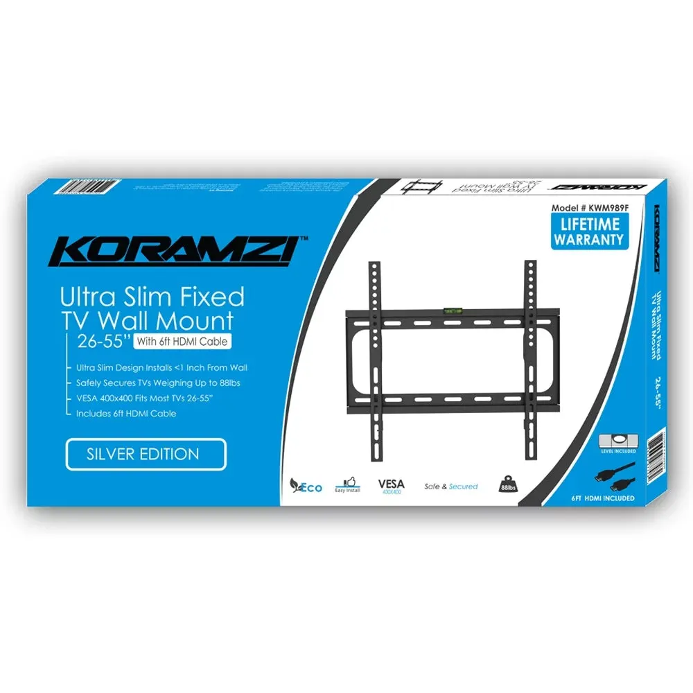 KORAMZI Fixed TV Wall Mounts Bracket Fits 26-55" TV's & 6 ft. HDMI Cable