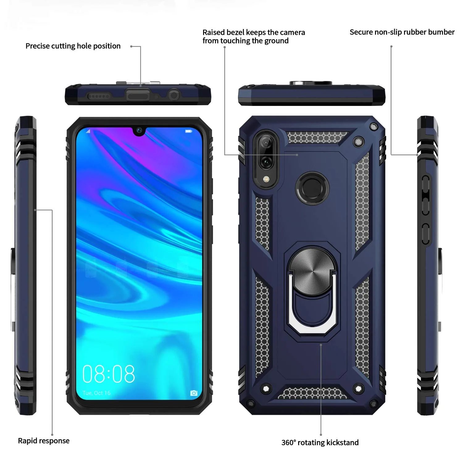 LeYi for Huawei P Smart 2019/Honor 10 Lite Case with Ring Holder,Military Grade Protective Silicone TPU Shockproof Hard Armour Phone Cover