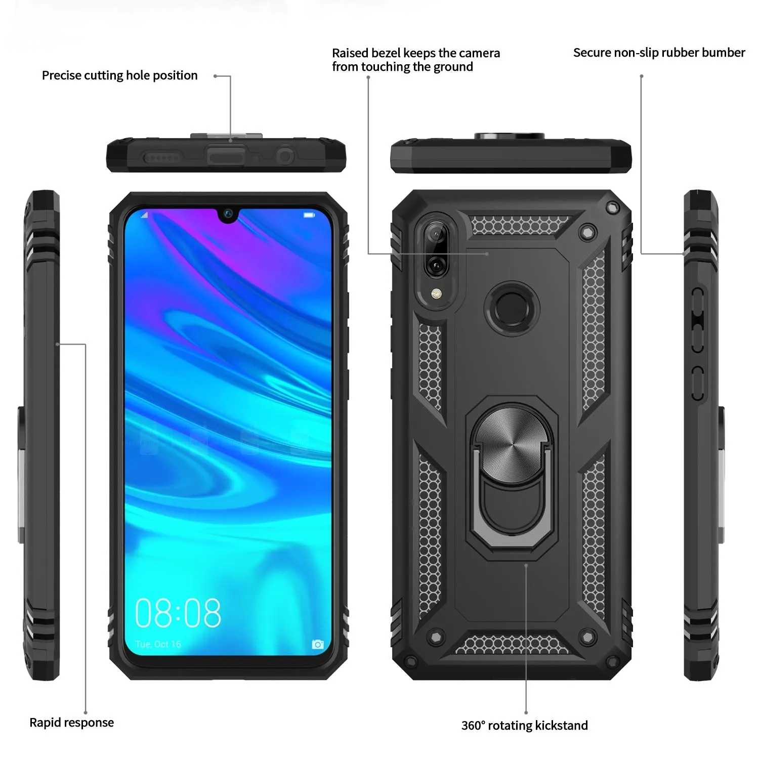 LeYi for Huawei P Smart 2019/Honor 10 Lite Case with Ring Holder,Military Grade Protective Silicone TPU Shockproof Hard Armour Phone Cover