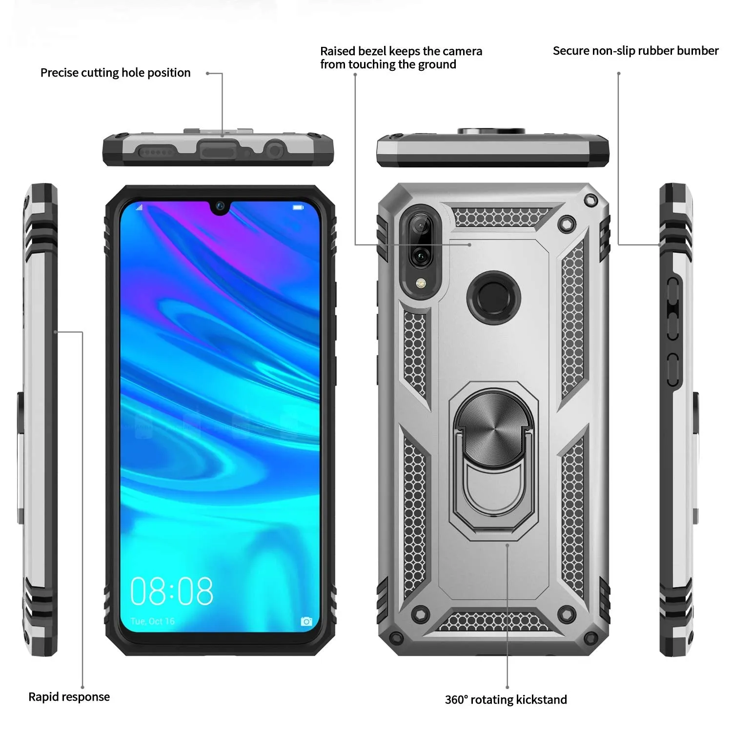 LeYi for Huawei P Smart 2019/Honor 10 Lite Case with Ring Holder,Military Grade Protective Silicone TPU Shockproof Hard Armour Phone Cover