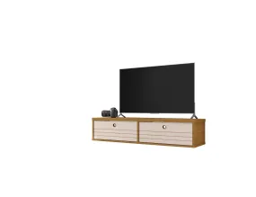 Liberty 42.28 Mid-Century Modern Floating Entertainment Center with 2 Shelves in Cinnamon and Off White