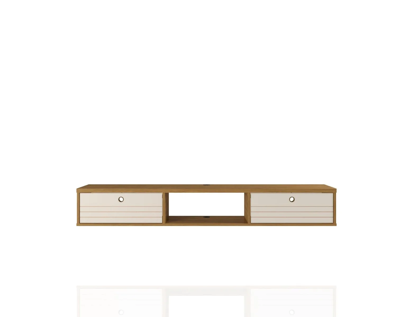 Liberty 62.99 Mid-Century Modern Floating Entertainment Center with 3 Shelves in Cinnamon and Off White