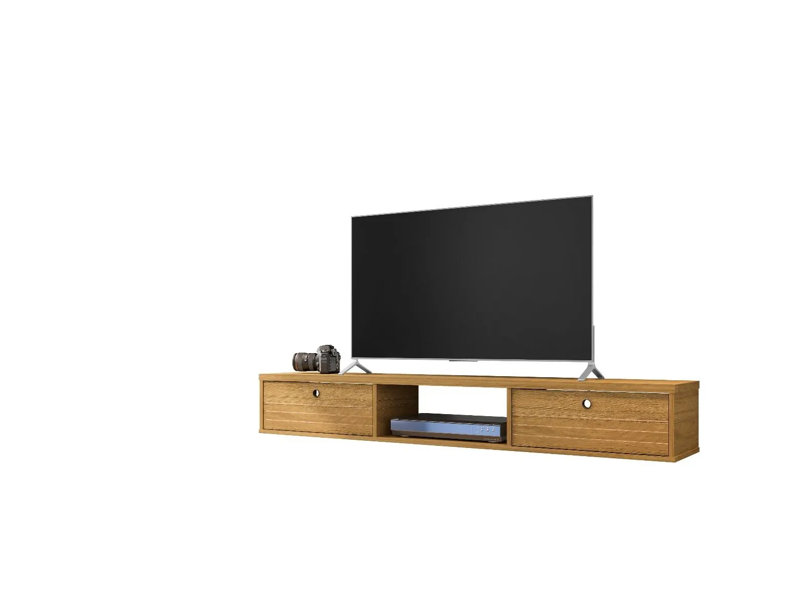 Liberty 62.99 Mid-Century Modern Floating Entertainment Center with 3 Shelves in Cinnamon