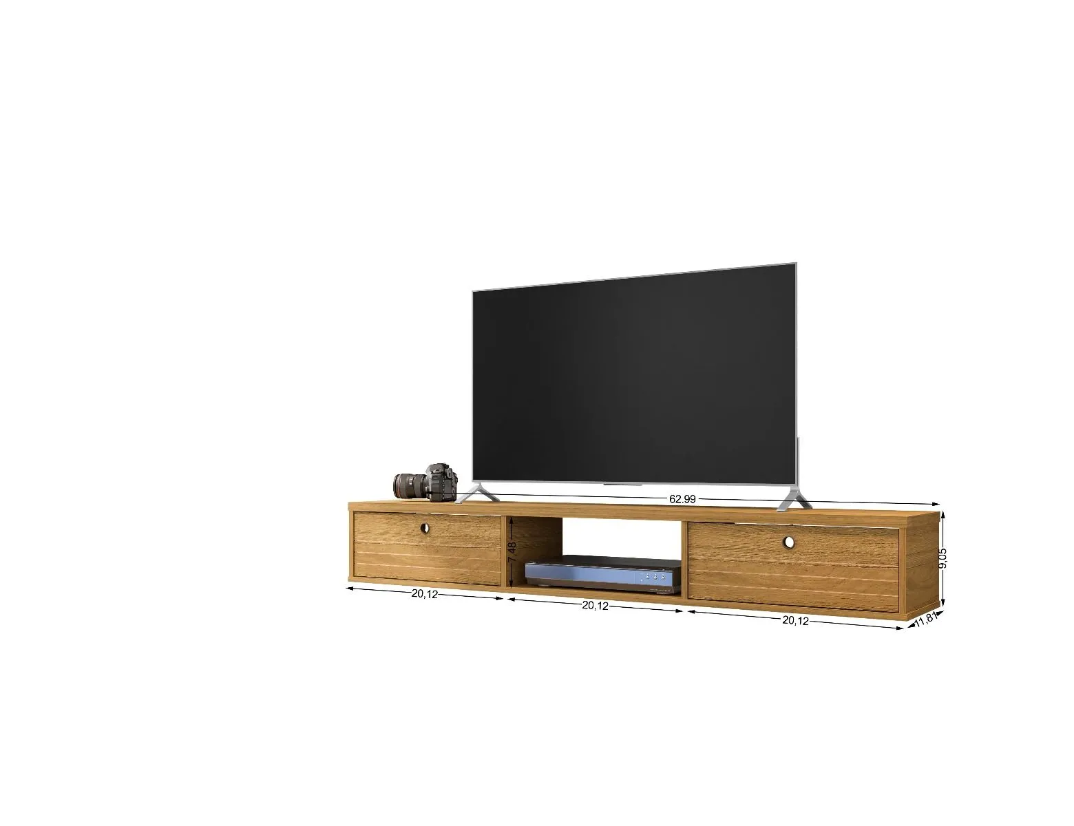 Liberty 62.99 Mid-Century Modern Floating Entertainment Center with 3 Shelves in Cinnamon