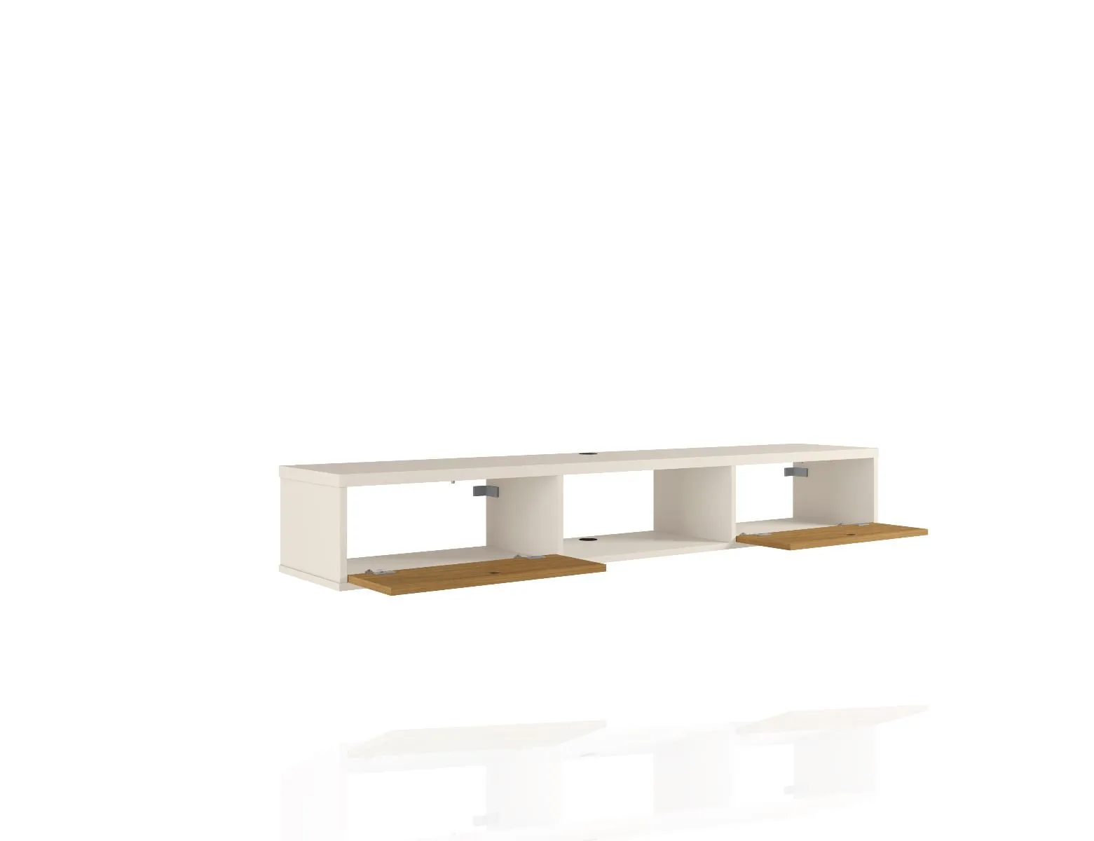 Liberty 62.99 Mid-Century Modern Floating Entertainment Center with 3 Shelves in Off White and Cinnamon