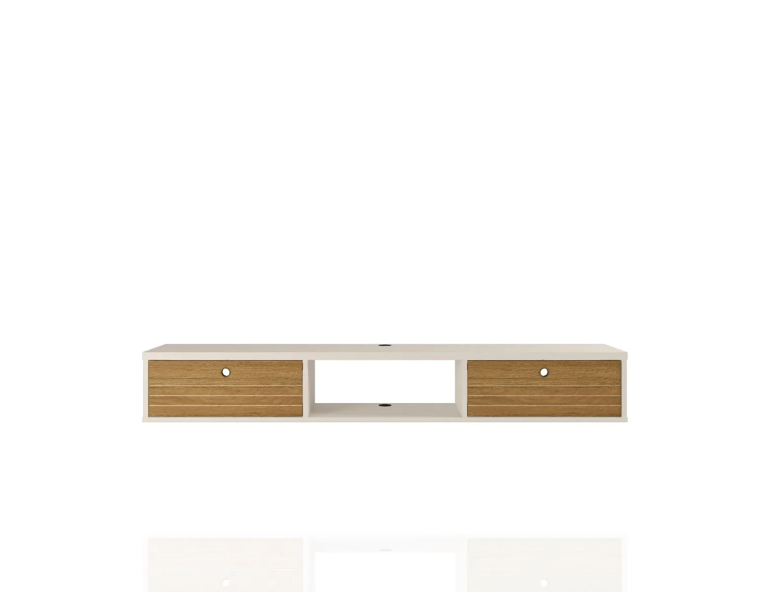 Liberty 62.99 Mid-Century Modern Floating Entertainment Center with 3 Shelves in Off White and Cinnamon