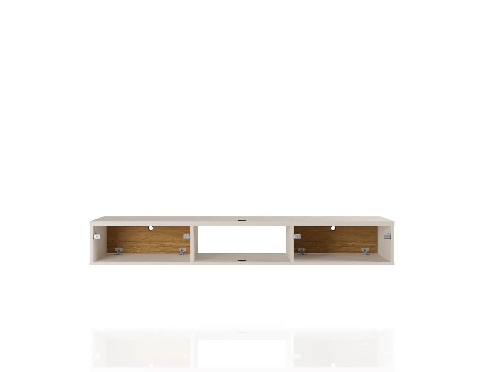 Liberty 62.99 Mid-Century Modern Floating Entertainment Center with 3 Shelves in Off White and Cinnamon