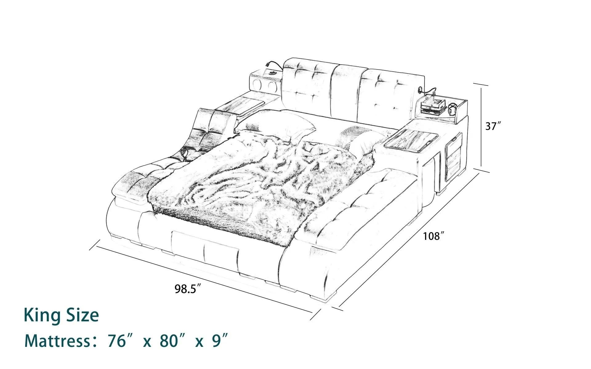 Maysun All in One Smart Bed With Massage Lounge Chaise