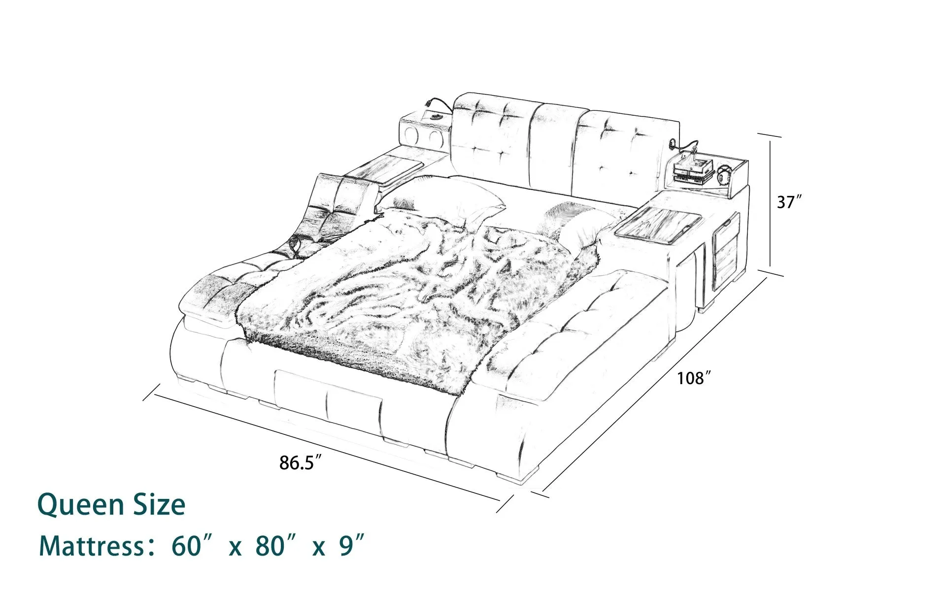 Maysun All in One Smart Bed With Massage Lounge Chaise