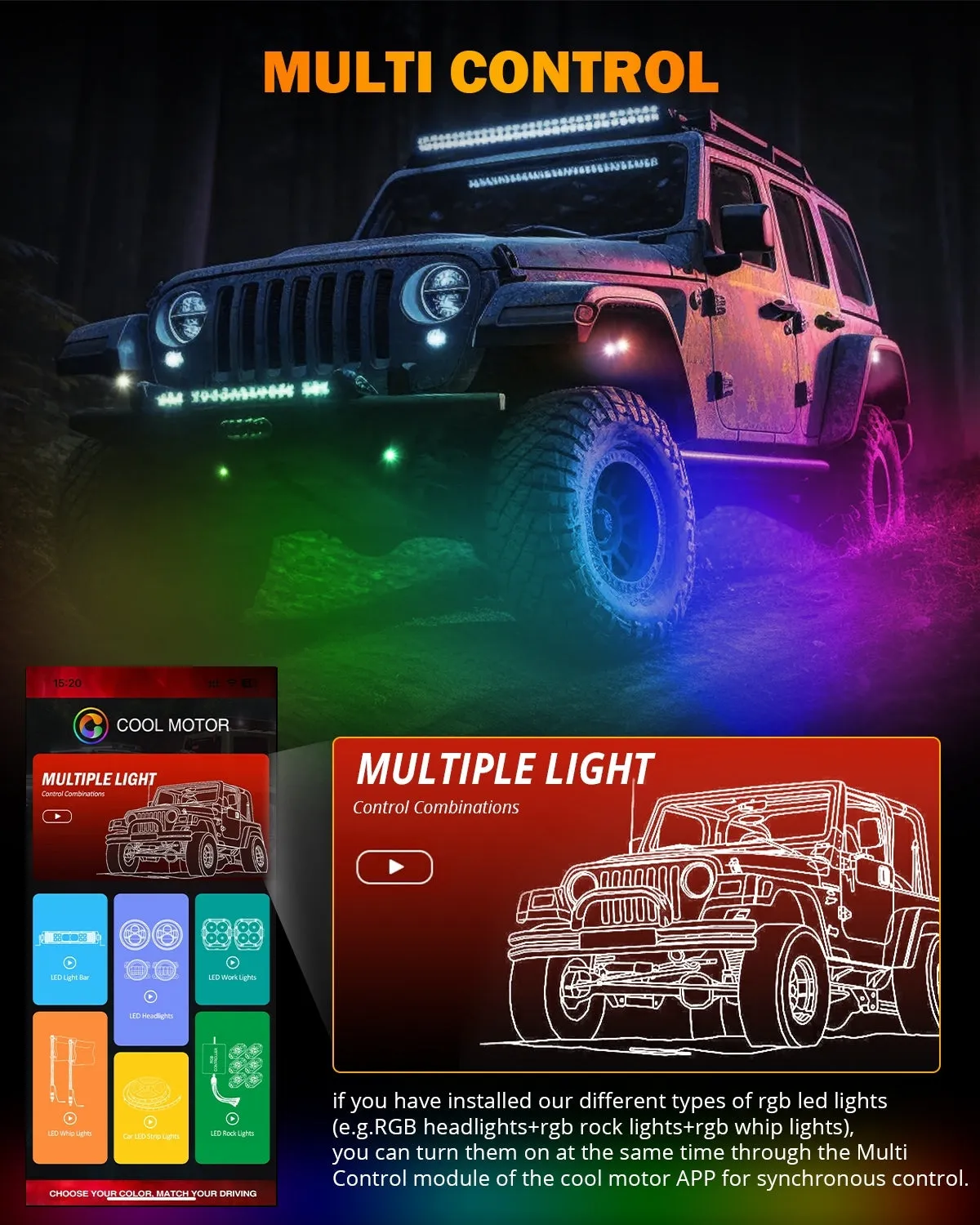 NEW Vibrant Series | 4PCS RGB LED Rock Lights Kit Multicolor Neon Underglow Lights with Bluetooth APP & Remote Control