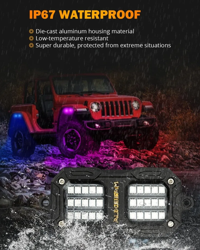 NEW Vibrant Series | Upgraded RGB LED Rock Lights Kit Multicolor Neon Underglow Lights with Bluetooth APP & Remote Control