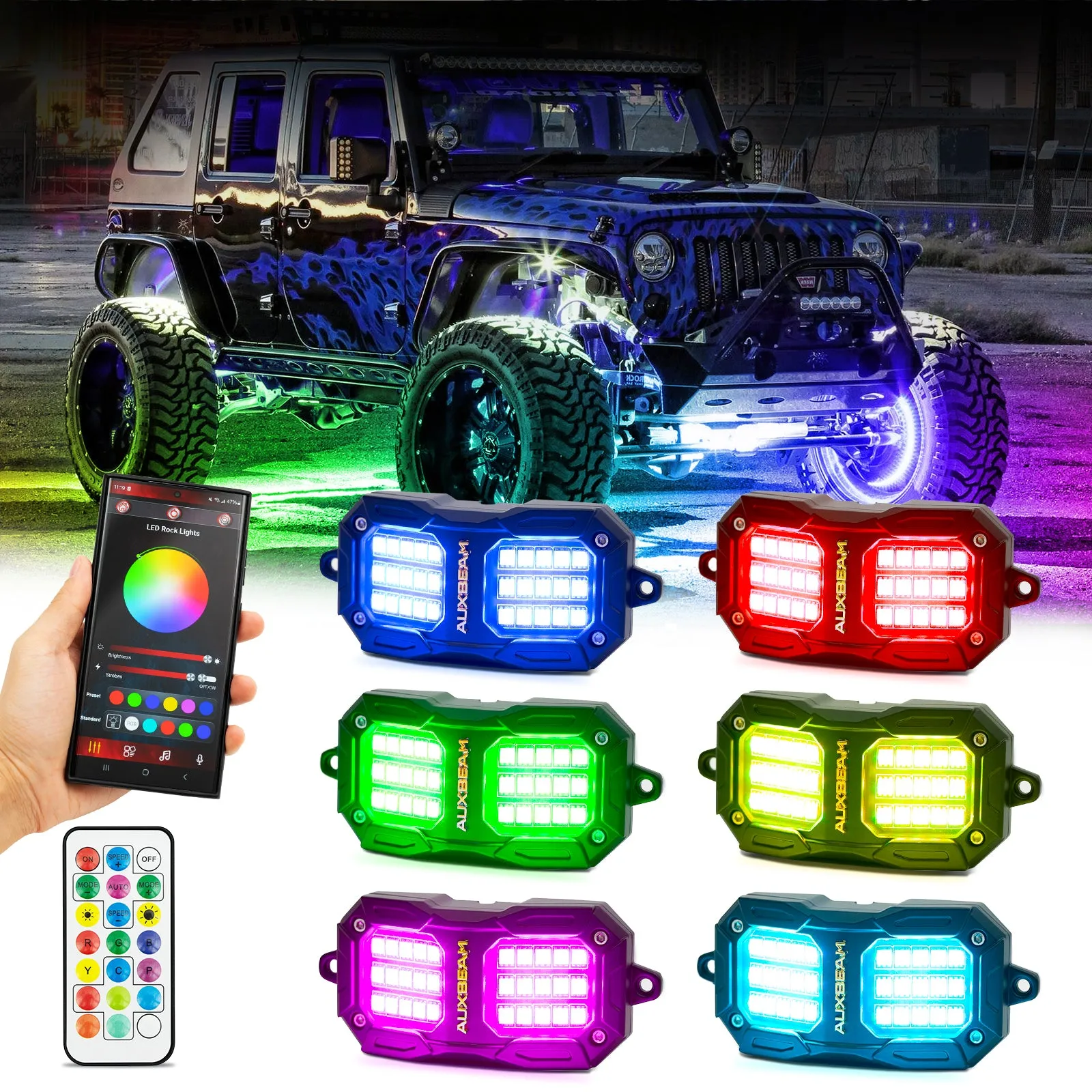 NEW Vibrant Series | Upgraded RGB LED Rock Lights Kit Multicolor Neon Underglow Lights with Bluetooth APP & Remote Control