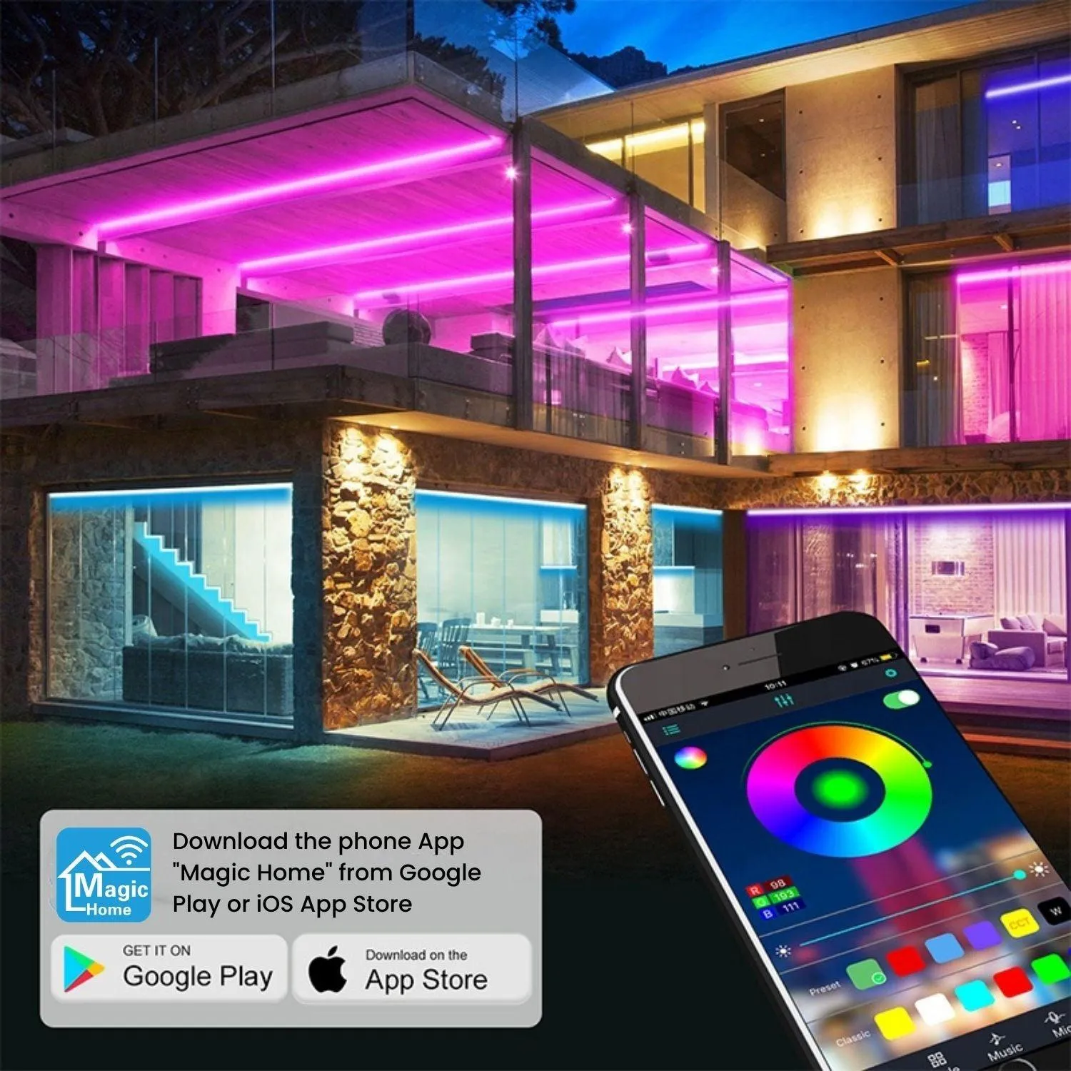 Smart WiFi IR Controller for RGB Led Strip Light with 21 Keys Remote, Compatible with Alexa & Google