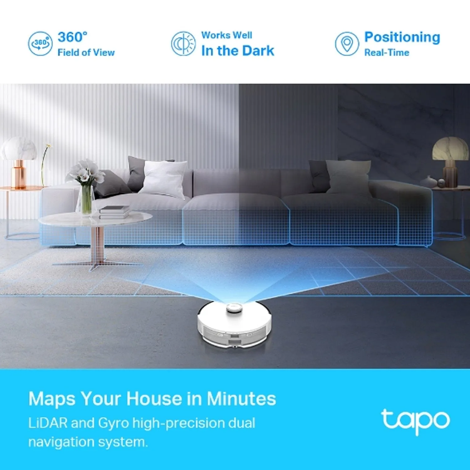 TP-Link Tapo RV30 Plus  LiDAR Navigation Robot Vacuum & Mop   Smart Auto-Empty Dock