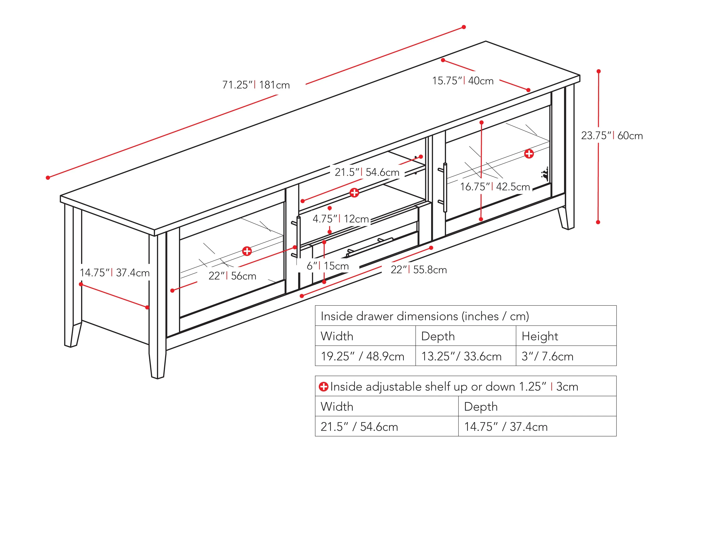 TV Stand with Doors, TVs up to 85"