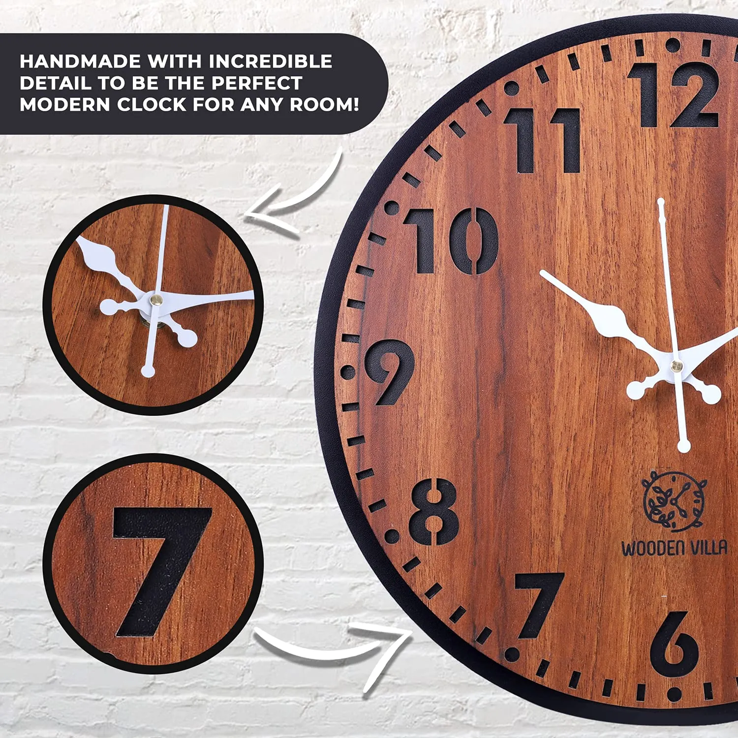 WOODEN VILLA Wooden Wall Clock (Brown, 30x30 cm)