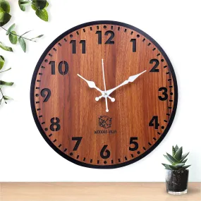 WOODEN VILLA Wooden Wall Clock (Brown, 30x30 cm)